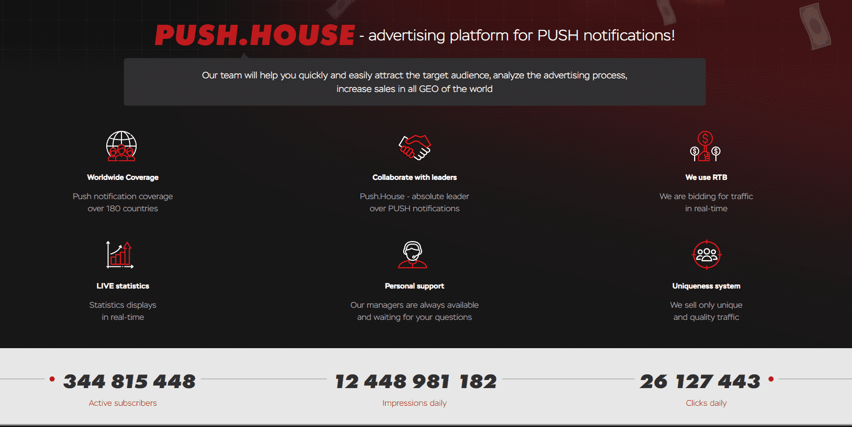 Push House advertising platform for PUSH notifications
