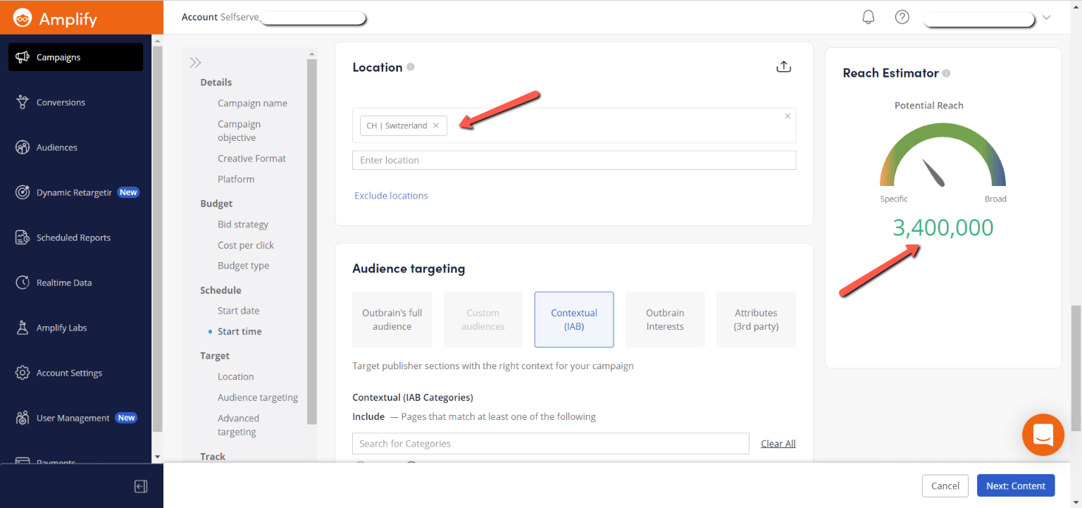 Outbrain location targeting settings